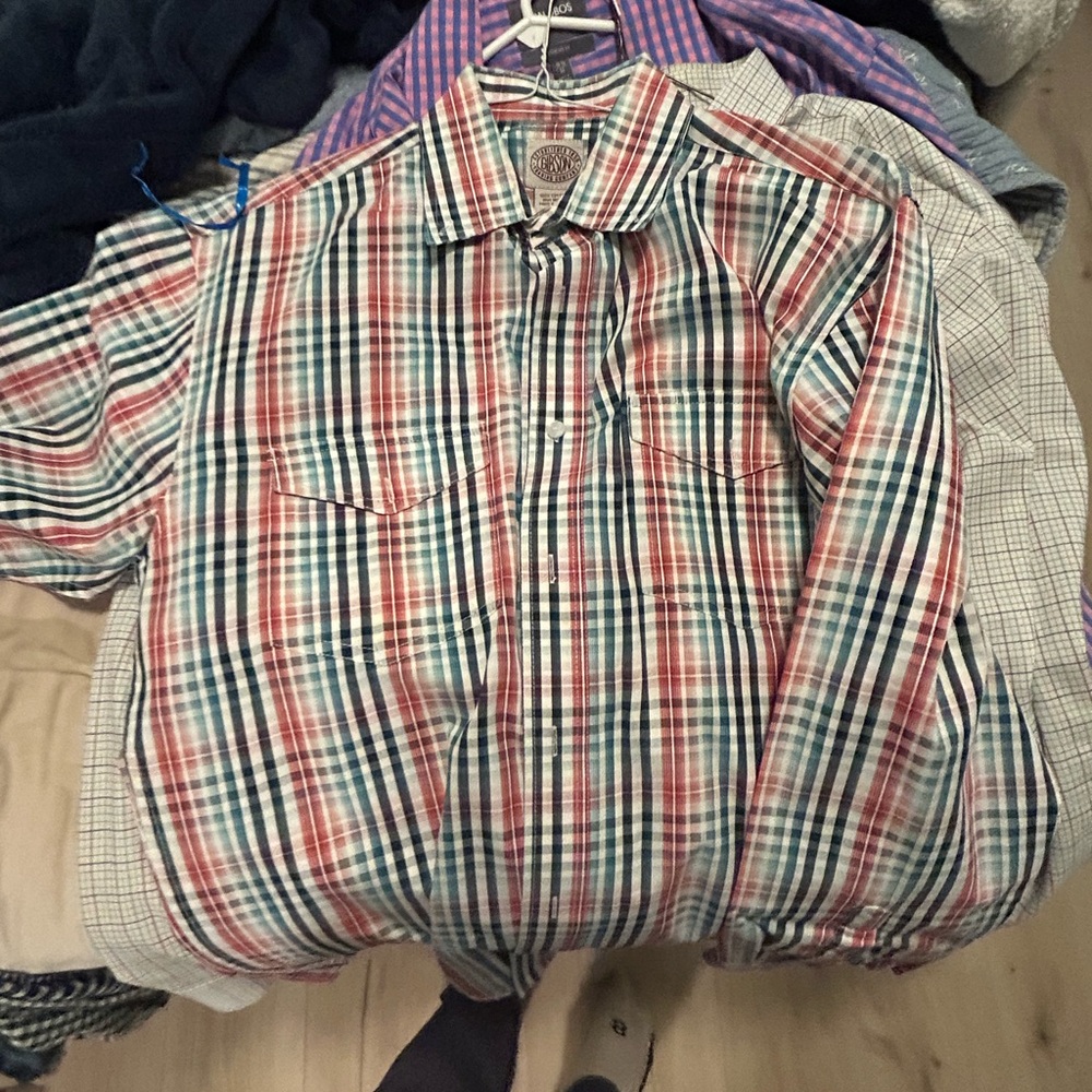 Red and Blue Plaid Button-Up Shirt